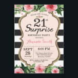 Invitation Florale surprise 21e anniversaire<br><div class="desc">Invitation surprise 21e anniversaire pour les femmes. Invitation de la fête d'anniversaire Black and Gold. Parties scintillant d'or. Fleur florale d'aquarelle rose. Grandes taches noires et blanches. Numérique imprimable.
Pour plus de personnalisation,  cliquez sur le bouton "Customiser" et utilisez notre outil de conception pour modifier ce modèle.</div>