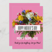 INVITATION FLORALE TENDANTE JOYEUSE FÊTE DE MÈRE (Devant / Derrière)