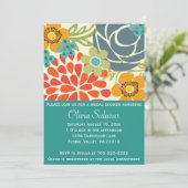 Invitation florale turquoise de Fête de la mariée (Debout devant)
