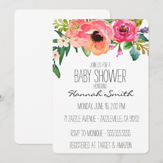 Invitation florale unique de baby shower de Boho (Devant / Derrière)