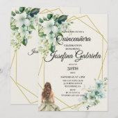 Invitation florale verte pour Quinceañera (Devant / Derrière)