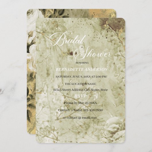 Invitation Florale Vintage de douche nuptiale (Devant / Derrière)