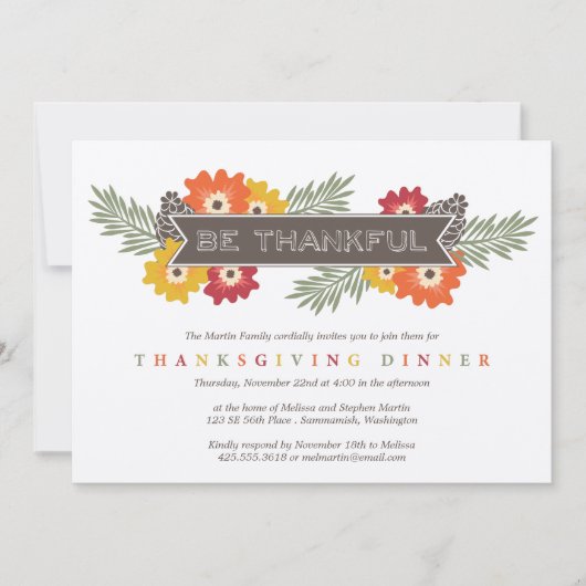 Invitation florale vintage de thanksgiving (Devant)