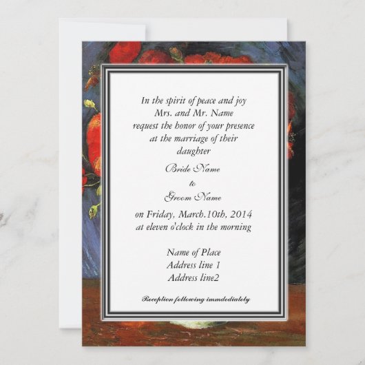 Invitation florale vintage, pavot rouge van Gogh (Devant)