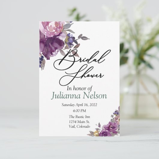 Invitation florale violette aquarelle (Debout devant)