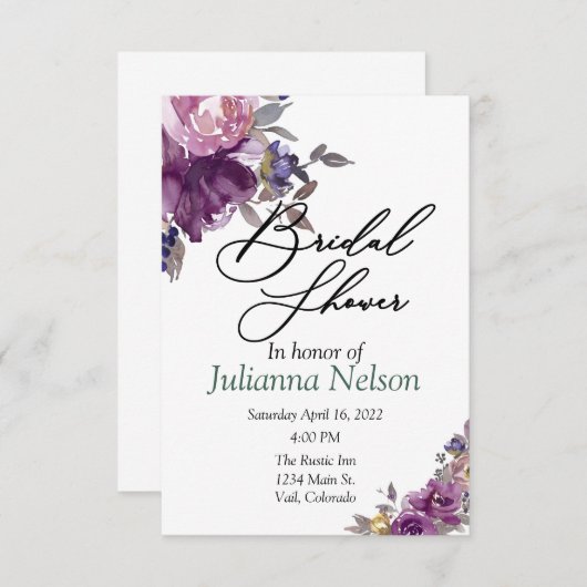 Invitation florale violette aquarelle (Devant / Derrière)