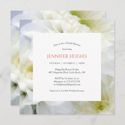 Invitation Florale White Bridal Showeuse (Devant / Derrière)