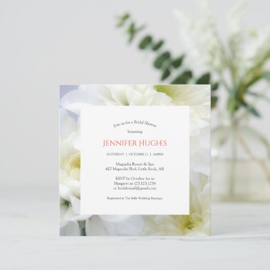Invitation Florale White Bridal Showeuse (Debout devant)