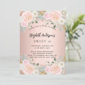 Invitation Florales blanches en or rose Sweet 16 (Debout devant)