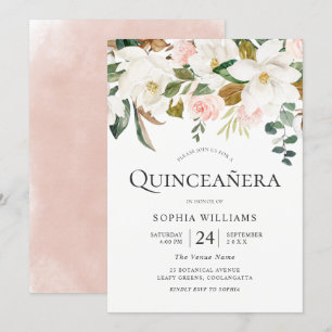 Invitation Florales blanches et blanches Belle Quinceañera Pa