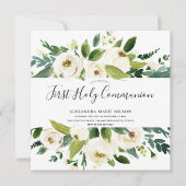 Invitation Florales blanches modernes Vert Première Sainte Co (Devant)