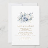 Invitation Florales bleues modernes Gold QR Mariage soirée (Devant)