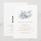 Invitation Florales bleues modernes Gold QR Mariage soirée (Devant / Derrière)
