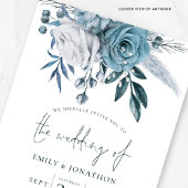 Invitation Florales bleues modernes QR Code Mariage