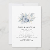 Invitation Florales bleues modernes QR Code Mariage Soirée (Devant)