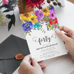 Invitation Florales brillantes et audacieuses 40e anniversair<br><div class="desc">Invitations florales vives et audacieuses à 40e anniversaire qui peuvent être customisées pour n'importe quel âge. Le design comprend du lettrage calligraphie,  des fleurs d'aquarelle peintes à la main avec un feuillage vert et un modèle d'anniversaire classique élégant qui est facile à customiser.</div>