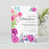 Invitation Florales brillantes et audacieuses Double fête Ann (Debout devant)