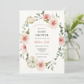 Invitation Florales Citrouilles roses et Baby shower verdoyan (Debout devant)