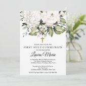 Invitation Florales d'aquarelle blanche Première communion sa (Debout devant)
