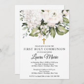 Invitation Florales d'aquarelle blanche Première communion sa (Devant / Derrière)