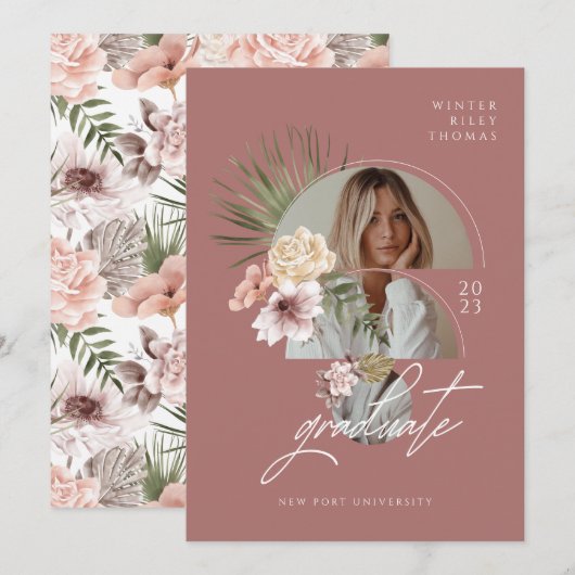 Invitation Florales d'aquarelle bohème moderne Photo de fin d (Devant / Derrière)