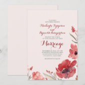 Invitation Florales d'aquarelle Bourgogne Mariage mignon (Devant / Derrière)