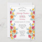 Invitation Florales d'aquarelle brillante 40e anniversaire (Devant)