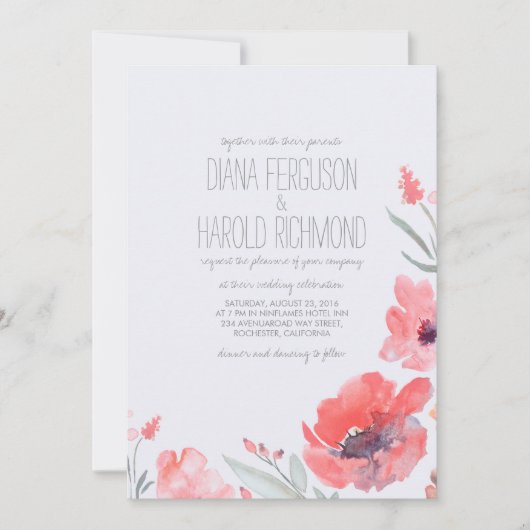 Invitation Florales d'aquarelle rose Wreath Wedding Invite (Devant)