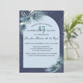 Invitation Florales d'hiver bleu espagnol 45e fête d'annivers (Debout devant)