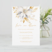 Invitation Florales d'or blanc amour dans la Fête des mariées (Debout devant)