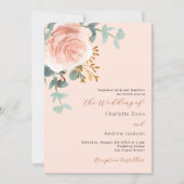 Invitation Florales d'or rose verdure pêche mariage (Devant)