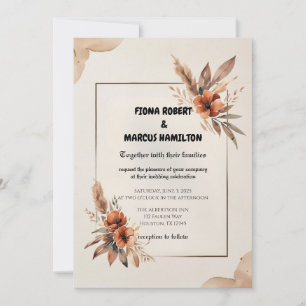 Invitation Florales en terre cuite rustique et Mariage en her