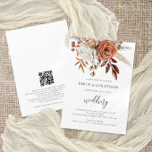 Invitation Florales en terre cuite rustique QR Code Mariage