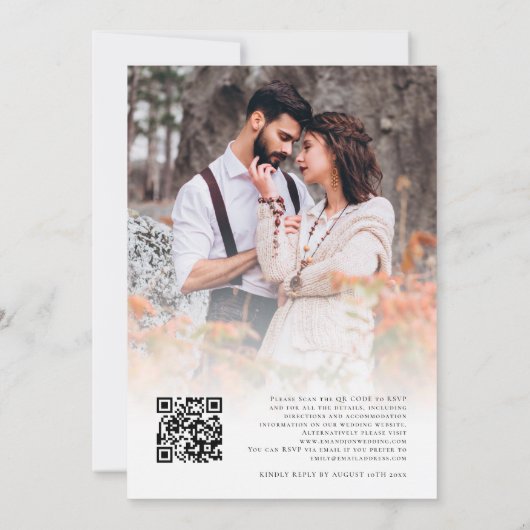 Invitation Florales en terre cuite superposition photo Code Q (Dos)