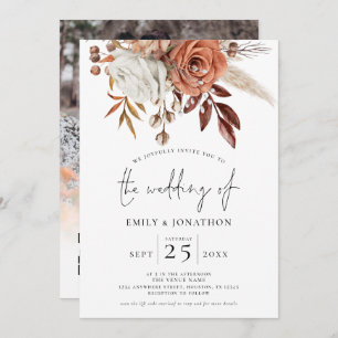 Invitation Florales en terre cuite superposition photo Code Q