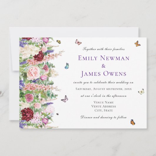 Invitation Florales et papillons roses élégants | MARIAGE (Devant)