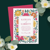 Invitation Florales Gras Magenta Orange Jaune Mariage