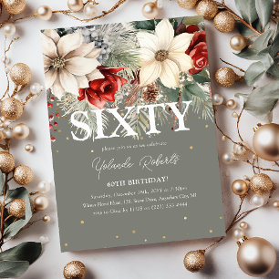 Invitation Florales hivernales festives 60e anniversaire