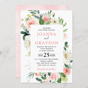 Invitation Florales rose pâle Mariage botanique moderne