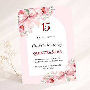 Invitation Florales roses arcs luxe arc Quinceanera