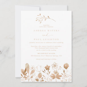 Invitation Florales roses d'or Élégant Mariage de fleurs de