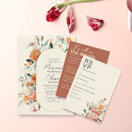 Invitation Florales Rustiques Double Arc Mariage ivoire