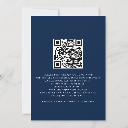 Invitation Florales rustiques QR Code Marine Mariage bleu (Dos)