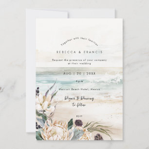 Invitation florales tropicales protéa plage mariage invitatio