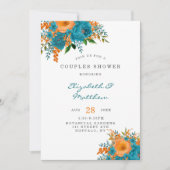Invitation Florales turquoises et orange Couples Douche (Devant)