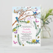 Invitation Florales vintages à main 80e anniversaire (Debout devant)