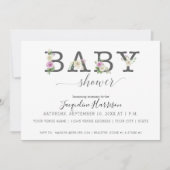 Invitation Florales violettes blanches rustiques | Baby showe (Devant)