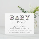 Invitation Florales violettes blanches rustiques | Baby showe (Debout devant)