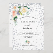 Invitation Florals blanc rose or glamour mariage (Devant / Derrière)