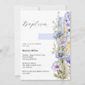Invitation Florals bleu croix garçon Baptême (Devant)